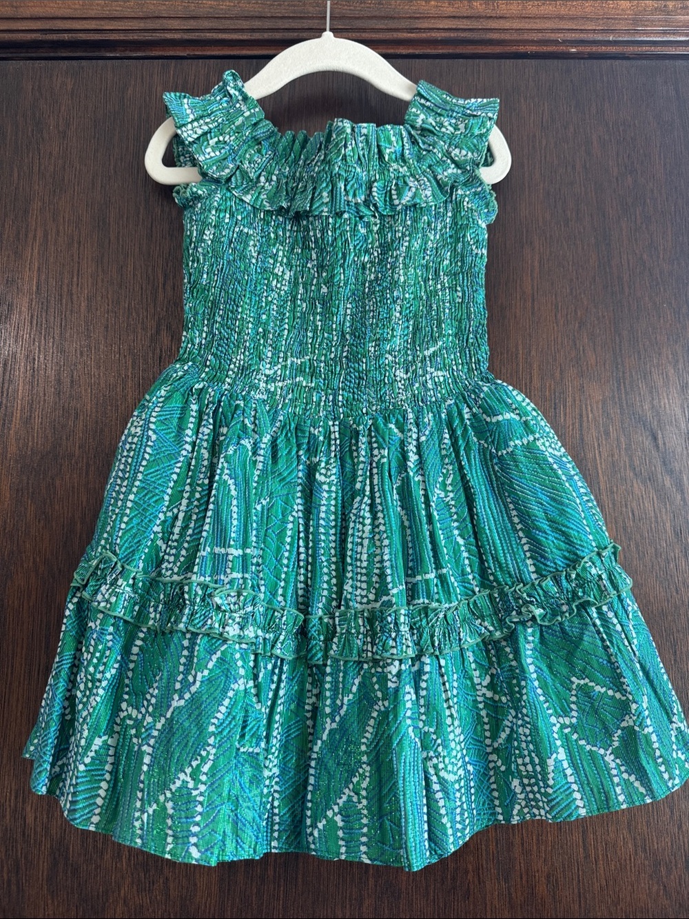 Poupette St. Barth Teal & Emerald Smocked Ruffle Sundress